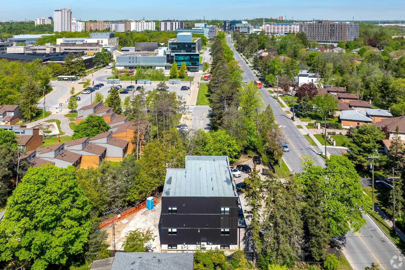 Aerial view of Campus Gate Residences near UTSC